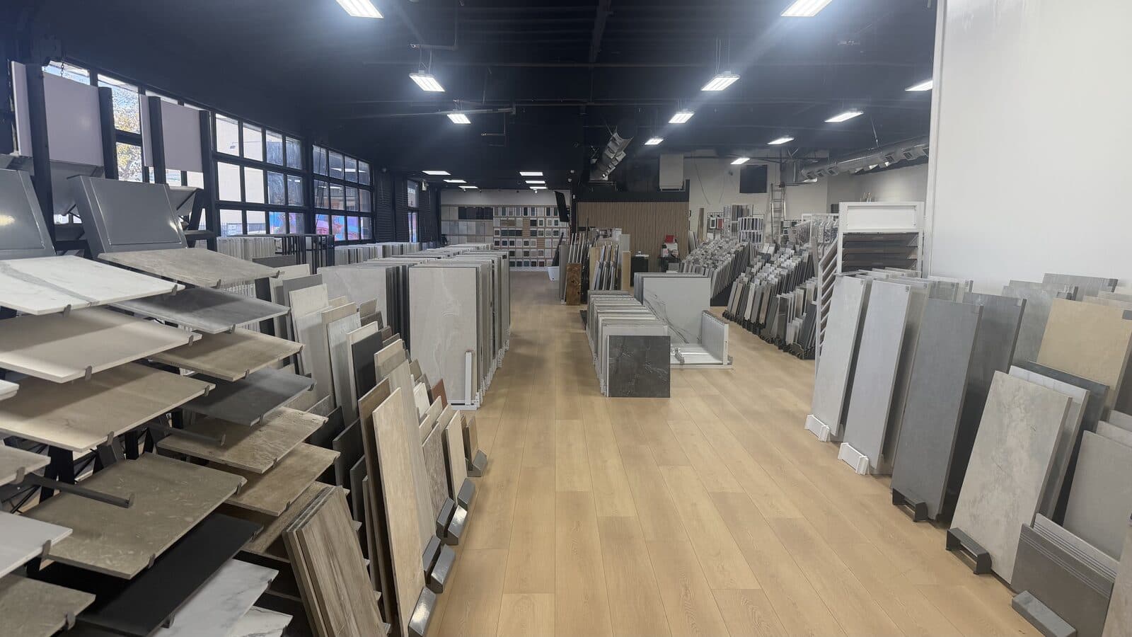 Tile samples arranged in the showroom